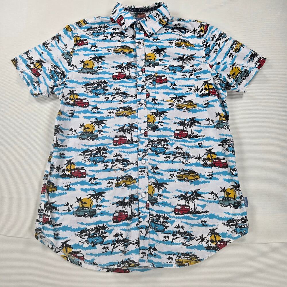 Huntington Beach Club Tropical Car Palm Tree Button‎ Up Shirt Men's Size Medium